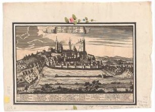 Ansicht von Burg und Stadt Stolpen, Kupferstich, 1719 : Prospect der Berg Vestung u. Stadt Stolpen gegen Mitternacht = Nobilium Stolpena fui. sedesq. Misenae Praesulis. Augusti. deliciumq. fui / Senff. - Bautzen , [1719]. - 1 Kunstbl. : Kupferst. ; 30 x 18 cm