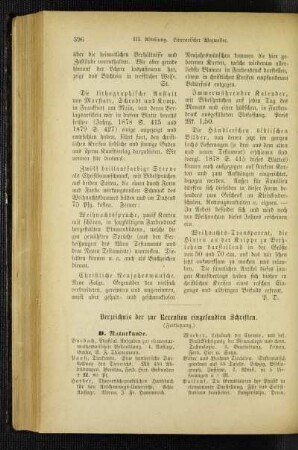Verzeichnis der zur Recension eingesandten Schriften