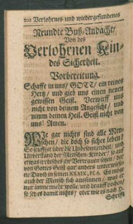 Neundte Buß-Andacht/ Von des Verlohrnen Kindes Sicherheit