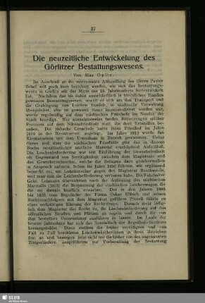 Die neuzeitliche Entwickelung des Görlitzer Bestattungswesens