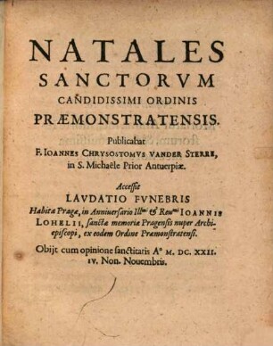 Natales Sanctorum ... Ordinis Praemonstratensis