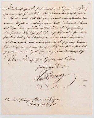 Ludwig II. von Bayern (1845 - 1886) Autographen: Brief von Ludwig II. an König Otto von Bayern - BSB Autogr.Cim. Ludwig .32