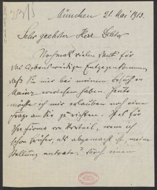 Brief an Ludwig Strecker und B. Schott's Söhne : 21.05.1913