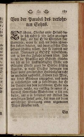 Von der Parabel des verlohrnen Sohns.