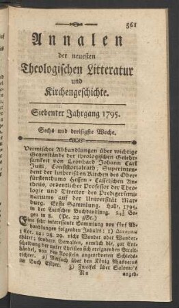 Sechs und dreißigste Woche