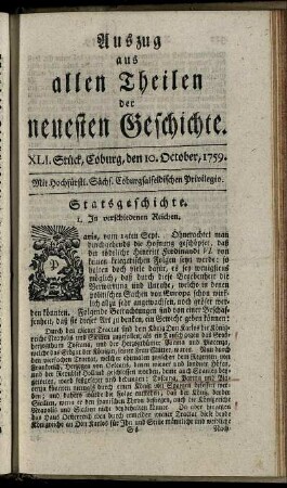 XLI. Stück, Coburg, den 10. October, 1759.