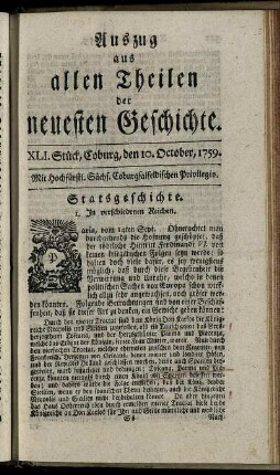 XLI. Stück, Coburg, den 10. October, 1759.