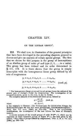 Chapter XIV. On the Linear Group.