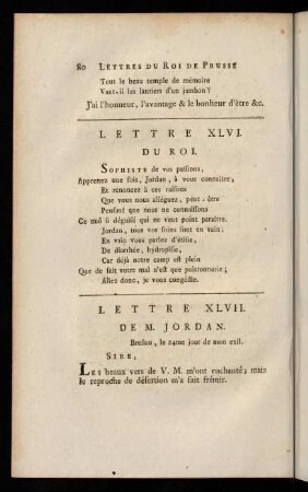 80-100, Lettre XLVII. de M. Jordan.-Lettre LX. du Roi.