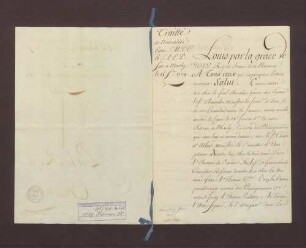 Neutralitätsvertrag zwischen Kurpfalz und Frankreich samt französischer Ratifikation (Marly, 3. März 1729).