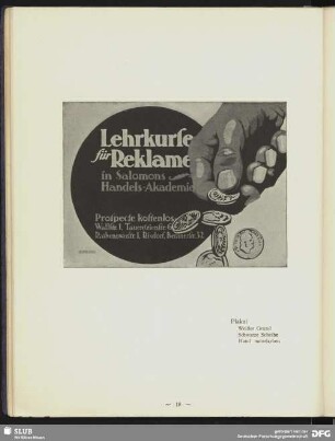Lehrkurse für Reklame in Salomons Handels-Akademie
