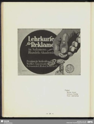 Lehrkurse für Reklame in Salomons Handels-Akademie