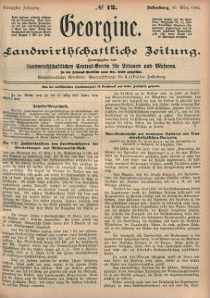 Siebzigster Jahrgang. No. 12. Insterburg, 20. März 1902.