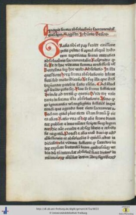 Incipit forma absolucionis sacramentalis eiusdem Magistri Johannis Gerson.
