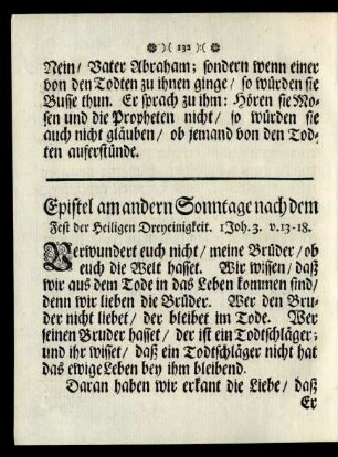 Epistel am andern Sonntage nach dem Fest der Heiligen Dreyeinigkeit.