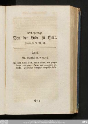 XVI. Predigt. Von der Liebe zu Gott. Zweyte Predigt.