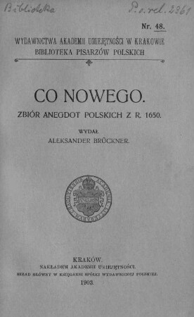 Co nowego : zbiór anegdot polskich z r. 1650