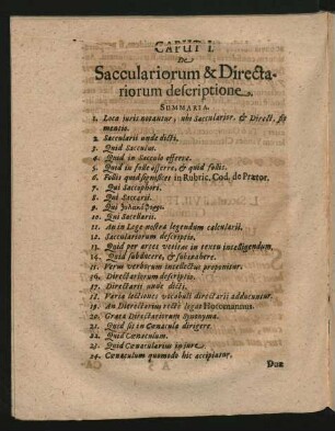 Caput I. De Sacculariorum & Directariorum descriptione.