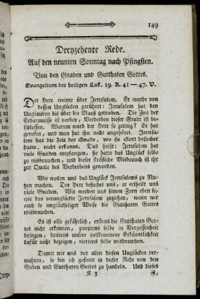Dreyzehente Rede. Auf den neunten Sonntag nach Pfingsten.
