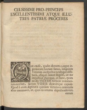 Celsissime Pro-Princeps Excellentissimi Atque Illustres Patriae Proceres