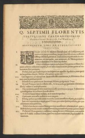 Argumentum Libri De Exhortatione Castitatis