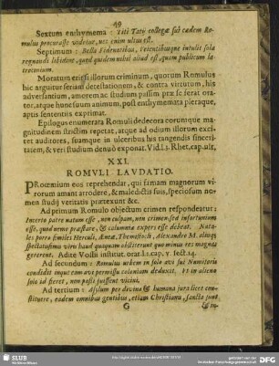 XXI. Romuli Laudatio