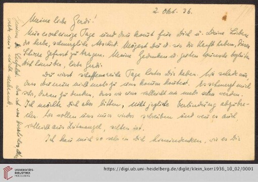 Korrespondenz von Alice und Ludwig Klein: Karte von Hede an Irmgard Klein