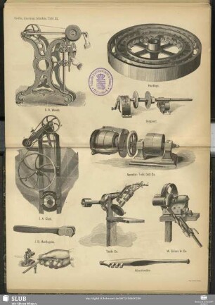S.A. Woods ; Hardings ; Sargeant ; American Twist Drill Co. ; J.A. Clark ; J.D. Huntingdon ; Tanite Co. ; W. Sellers & Co. ; Glasschneider