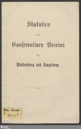 Statuten des Conservativen Vereins für Waldenburg und Umgebung