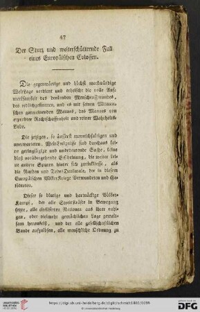Der Sturz und welterschütternde Fall eines Europäischen Colossen