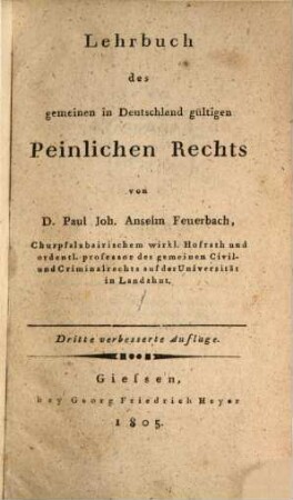 Lehrbuch des gemeinen in Deutschland gültigen peinlichen Rechts