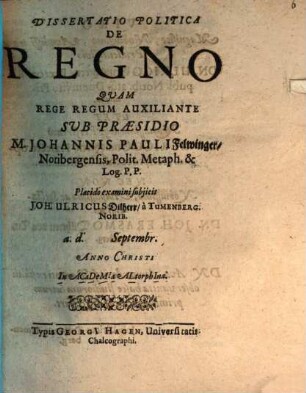 Diss. polit. de regno