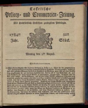 32tes Stueck, Montag den 9ten August. 1784