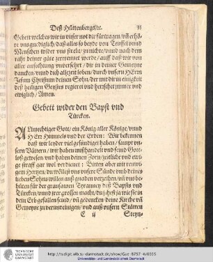 Gebett wider den Bapst und Türcken
