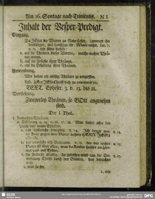 Inhalt der Vesper-Predigt [Am 16. Sontage nach Trinitatis]