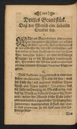 Drittes Grundstück. Daß der Mensch eine liebende Creatur sey.