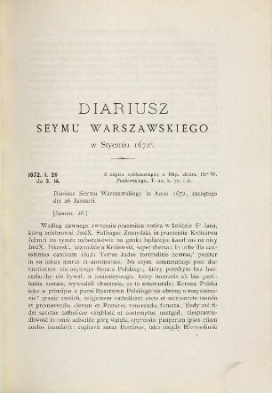 Diariusz seymu warszawskiego w styczniu roku 1672 : Nakładem Akademii Umiejẹtności