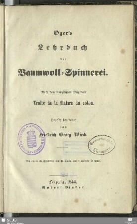 [Text]: Oger's Lehrbuch der Baumwoll-Spinnerei