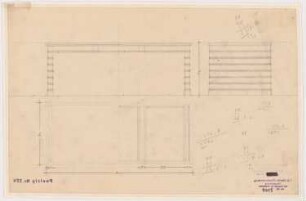 Firma Gebr. Mayer, Hannover-Vinnhorst Verwaltungsgebäude: Direktorenzimmer II: Schreibtisch in Eiche, Ansicht, Grundriss, (Variante zu Inv.Nr. 2905)