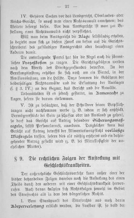 § 9. Die rechtlichen Folgen der Ansteckung mit Geschlechtskrankheiten.