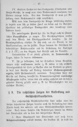 § 9. Die rechtlichen Folgen der Ansteckung mit Geschlechtskrankheiten.
