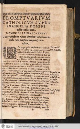 PROMPTVARIVM CATHOLICVM SVPER EVANGELIA DOMINIcalia totius anni.