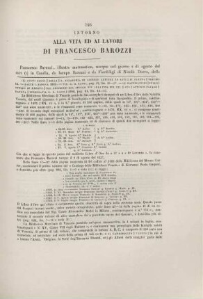 Intorno alla vita ed ai lavori di Francesco Barozzi.