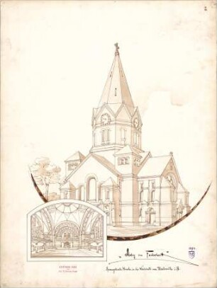 Hofmann, Theobald; Karlsruhe; Ev. Kirche in der Weststadt - Perspektive, Innenrraum (Perspektive)