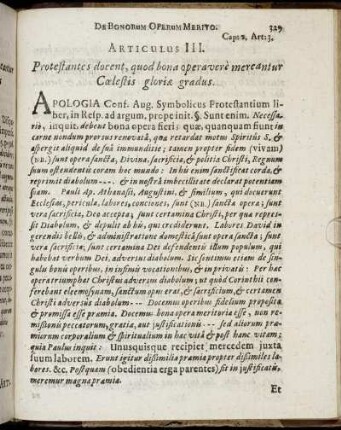 Articulus III. Protestantes docent, quod bona opera vere mercantur Coelestis gloriae gradus