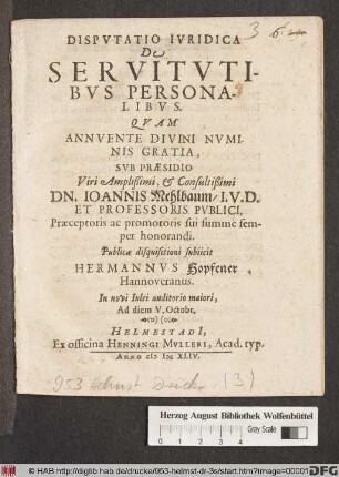 Disputatio Iuridica De Servitutibus Personalibus