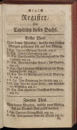 Register, Der Capitelen dieses Buchs