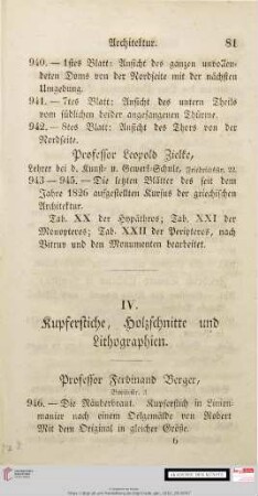 IV. Kupferstiche, Holzschnitte und Lithographien