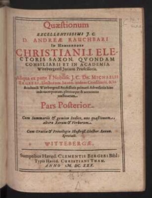 2: Cum Summariis & gemino Indice, uno quaestionum, altero Rerum & Verborum
