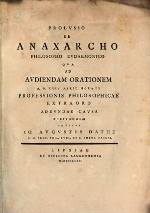 Prolvsio De Anaxarcho Philosopho Evdaemonico